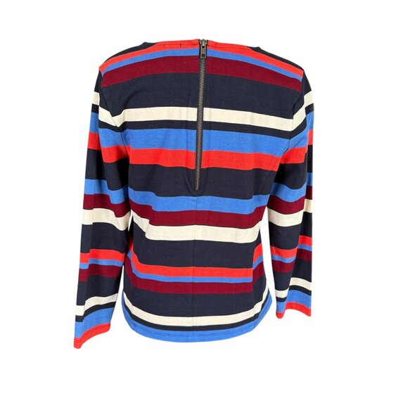 J. Crew multi color striped long sleeve stretchy pullover zip back top size M - Picture 4 of 9